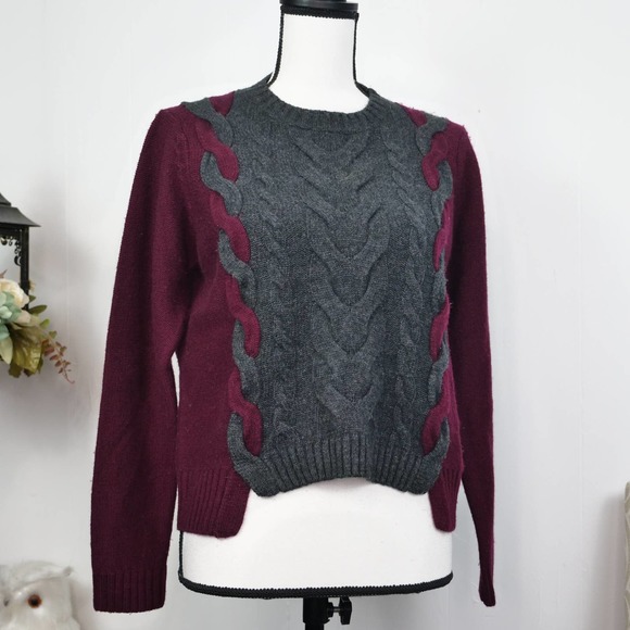 Revolve 27 Miles Malibu Cableknit Wool Cashmere Sweater Size S Cropped Burgundy - Picture 8 of 8